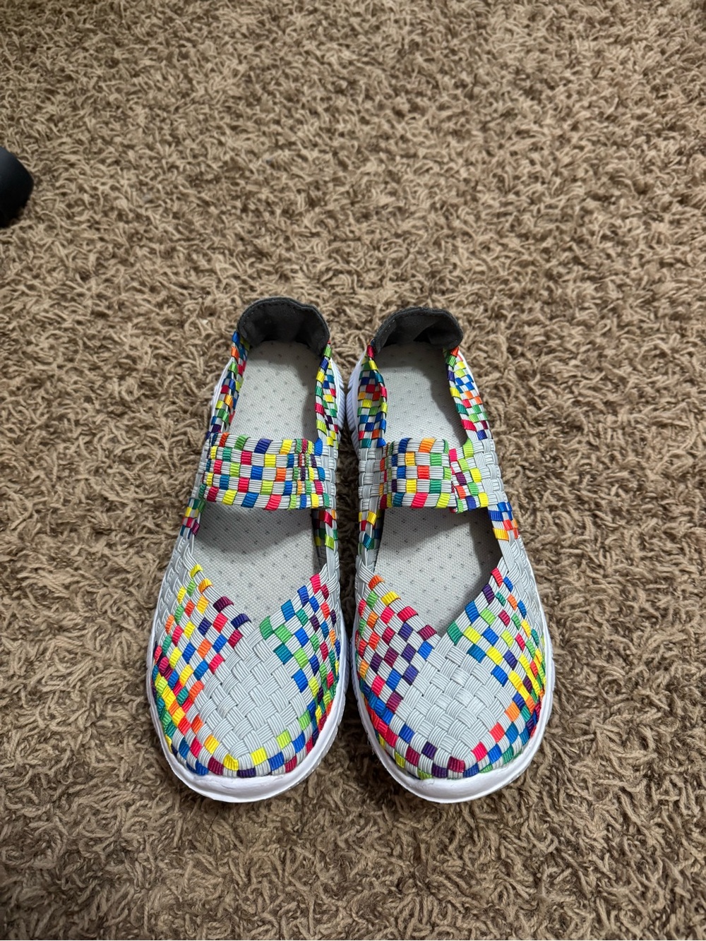 Grey Slip-On Mary Jane Shoes with Multicolor Weave